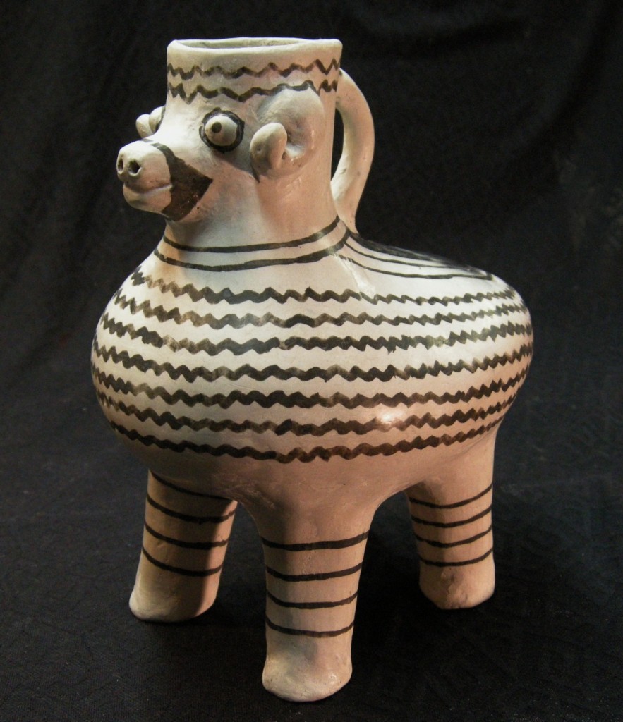  #1790 Cortez B/w mountain sheep effigy pitcher; 21 cm H X 18 cm long X 13 cm wide; $1,200. 